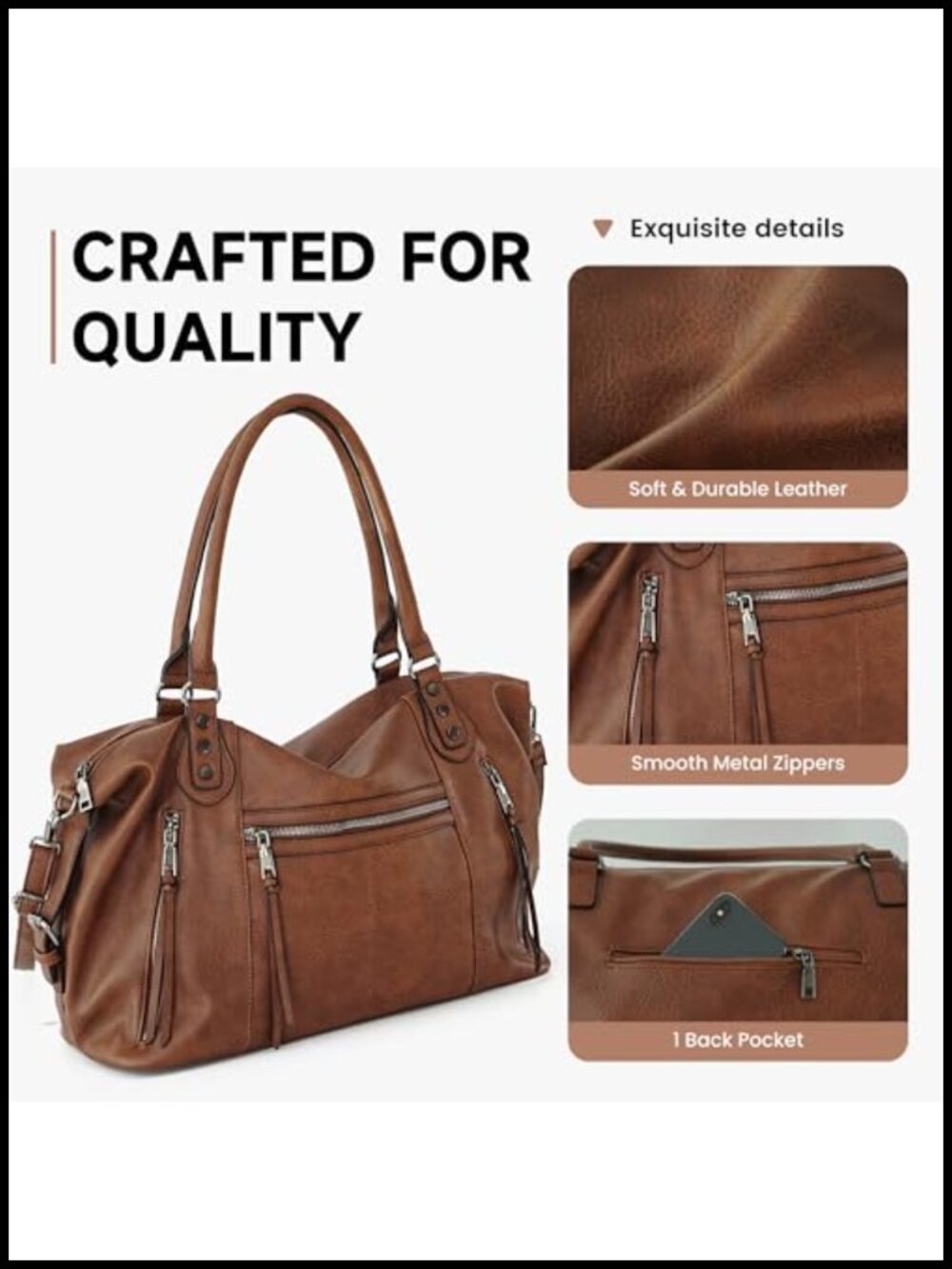Women's Soft Faux Leather Tote Satchel Crossbody Bag Multi Pocket Hobo Handbag - Picture 5 of 6